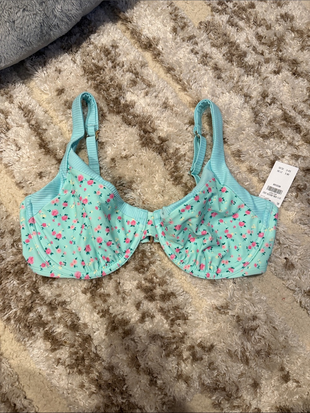 Hollister Mint Green Floral Underwire Bra with Pink Flowers curvy medium